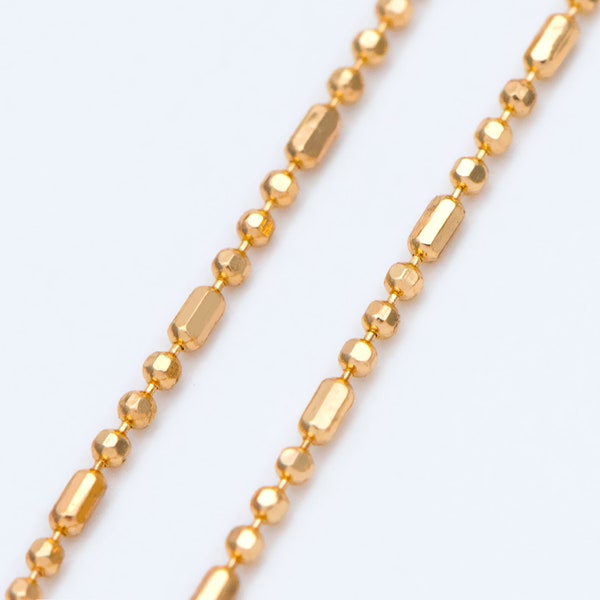 Gold/ Silver Ball Chains 1mm, DIY Necklace Chain Wholesale, 18K Gold/ Rhodium plated Brass Bar Chains (#LK-243)/ 1 Meter=3.3 ft
