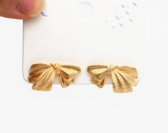 10pcs Gold Bowknot Earrings 23x13mm, 18K Real Gold plated Brass, Bow Knot Stud Earring (GB-4330)