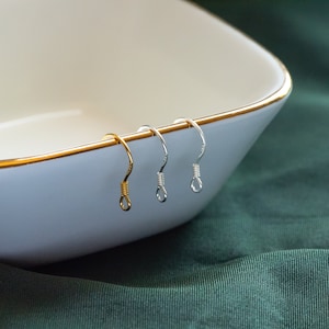 10pcs Sterling Silver Earring Hooks 15mm, Gold/ Rhodium plated .925 Silver Earwires Wholesale (CY-003)