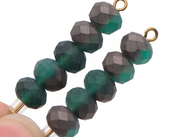 65 beads- Frosted Faceted Rondelle Green Crystal Glass Beads Matte 6x8mm   -BZ08-29/ Full strand
