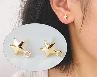 10pcs Gold plated Brass Star Ear Stud Posts, Earring Components Wholesale, Color Not Easily Tarnish  (GB-311)