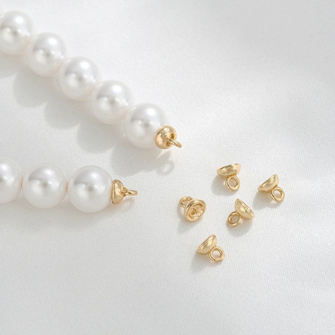 10pcs Gold Bead End Cap With Loop, Gold Plated Brass Bead End for