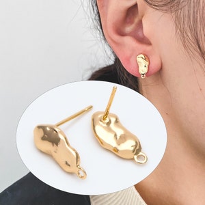 10pcs Gold Hammered Irregular Ear Posts, 18K Gold plated Brass, Geometric Stud Earring Components (GB-2541)