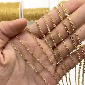 Dainty Gold plated Brass Cable Chains, Soldered Oval Chain Wholesale, 1.2/ 1.4/ 1.6/ 1.8/ 2/ 3.2mm Multi Sizes (#LK-106)/ 1 Meter=3.3 ft image 2