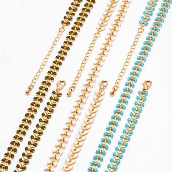 Gold Enamel Chevron Chain Finished Bracelet/ Anklet