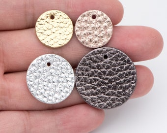 10pcs Genuine Leather Round Coin Charm Pendants, DIY Components for Layered Earrings, 15/ 20/ 25mm (FB-047)