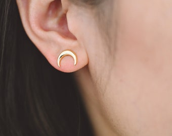 10 clous d'oreilles lune or/argent 11 x 9 mm, clous d'oreilles minimalistes en or véritable/laiton rhodié (#GB-3572)