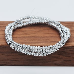 Perline di cristallo sfaccettato Rondelle 2 mm, perline distanziatrici in vetro di piccole dimensioni, argento metallizzato scintillante (BZ02-08) / 150 perline