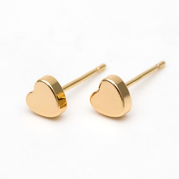10pcs Gold/ Silver Heart Ear Posts 5mm, Real Gold/ Rhodium plated Brass, Geometric Earring Studs (GB-3324)