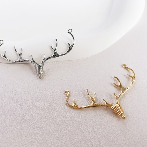 4pcs Gold Buck-horn Pendants 41x32mm,Silver Deer Horn Antlers Connector Charms (GB-427)