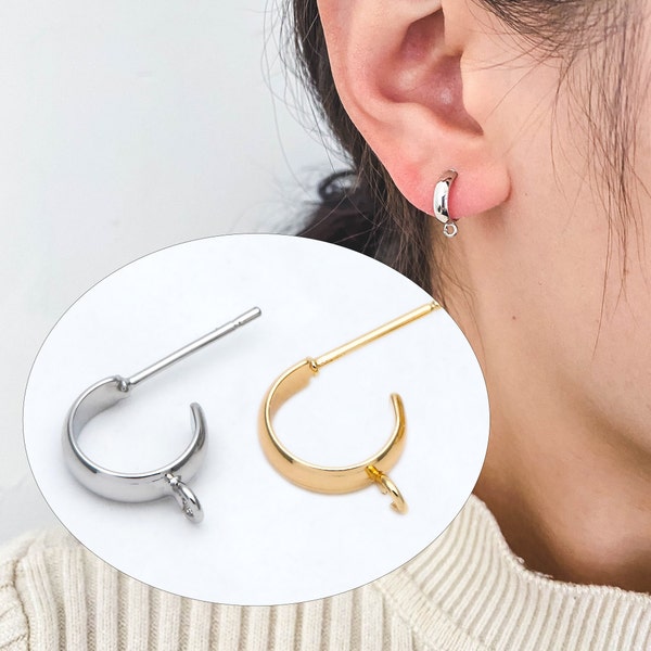 10pcs Gold/ Silver Tone Round Circle Ear Posts, Gold plated Brass, Geometric Hoop Stud Earrings (GB-2169)