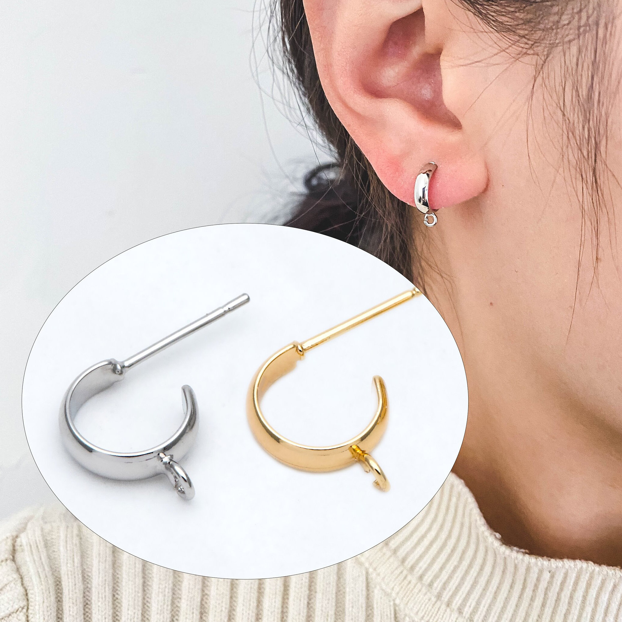 アクセサリー UKI 10pcs Gold/ Silver Tone Round Circle Ear Posts, Gold Plated
