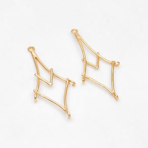 10pcs Gold Rhombus Link Charm Connectors 35x16mm, Real Gold plated Brass, Geometric Wire Pendants (GB-3091)