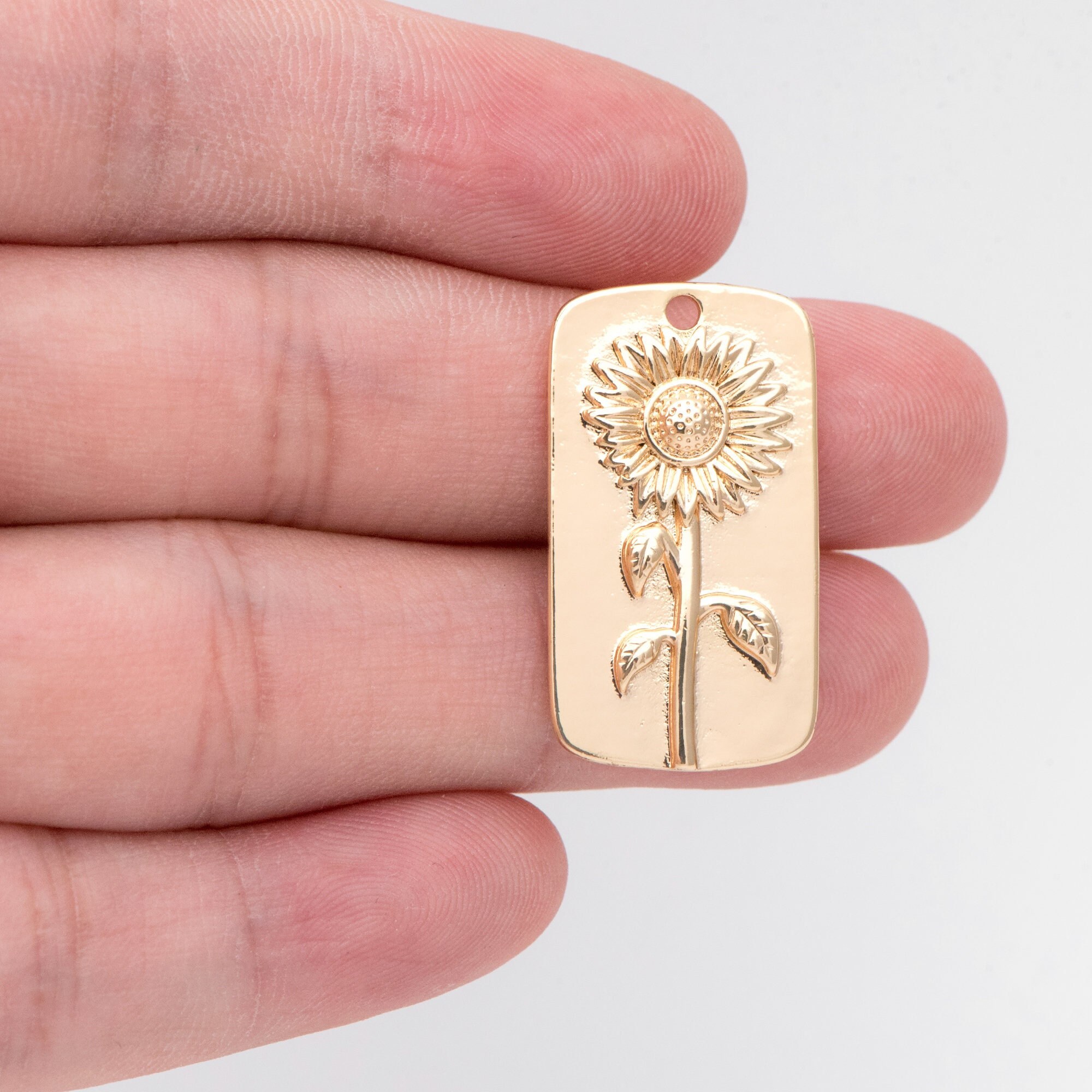 4pcs Gold Sunflower Charm 18K Gold Plated Brass Rectangle Etsy