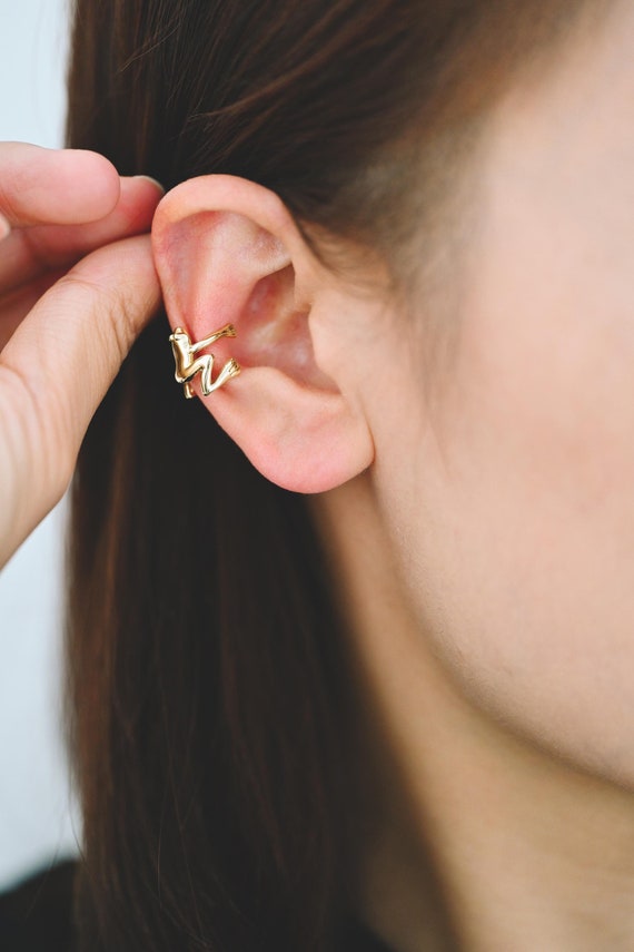 10 pezzi di orecchini a forma di rana in oro/argento, orecchini a forma di cartilagine, orecchini a forma di orecchio in ottone placcato oro/rodio, orecchini a forma di cartilagine (GB-4545