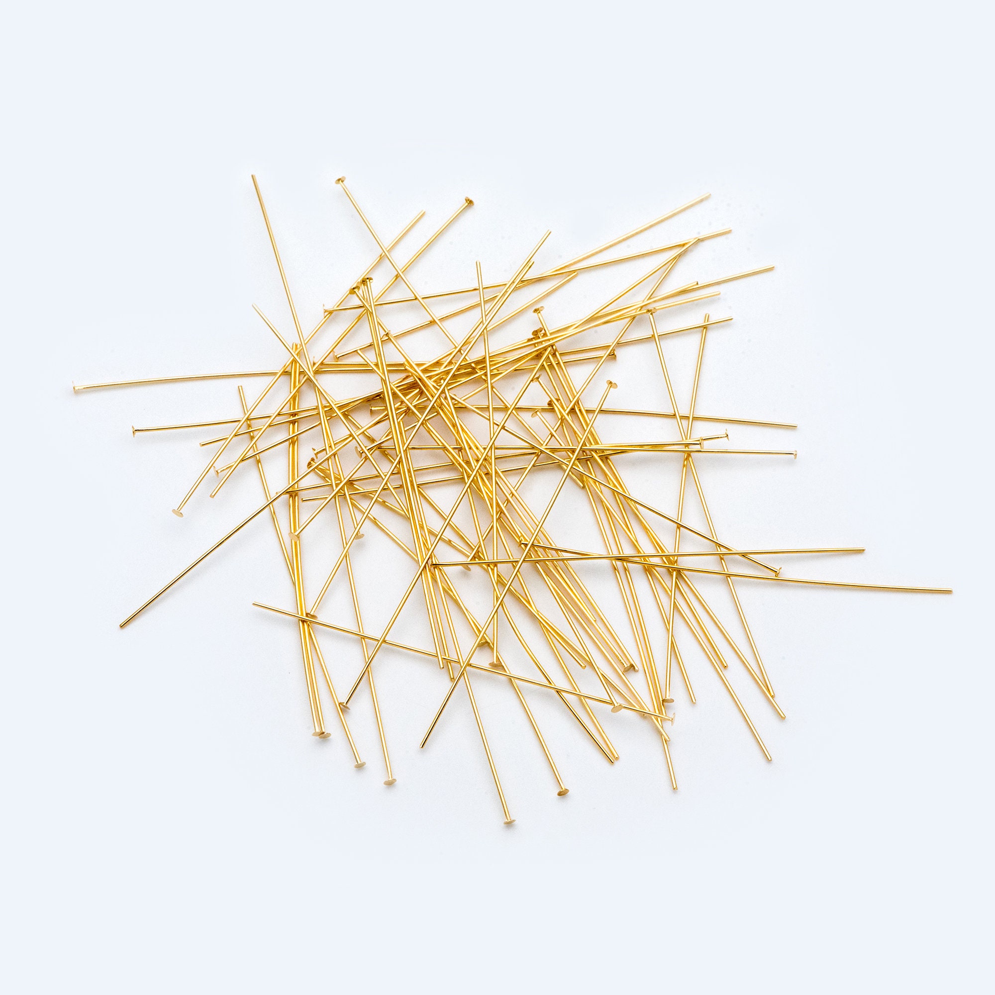 100pcs Gold Head Pins 70mm Gold plated Brass Headpins 0.7mm/ Etsy