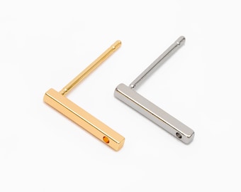 10pcs Gold/ Silver Bar Ear Posts, Gold/ Rhodium plated Brass Earring Findings, Stud Earring Components (GB-645)