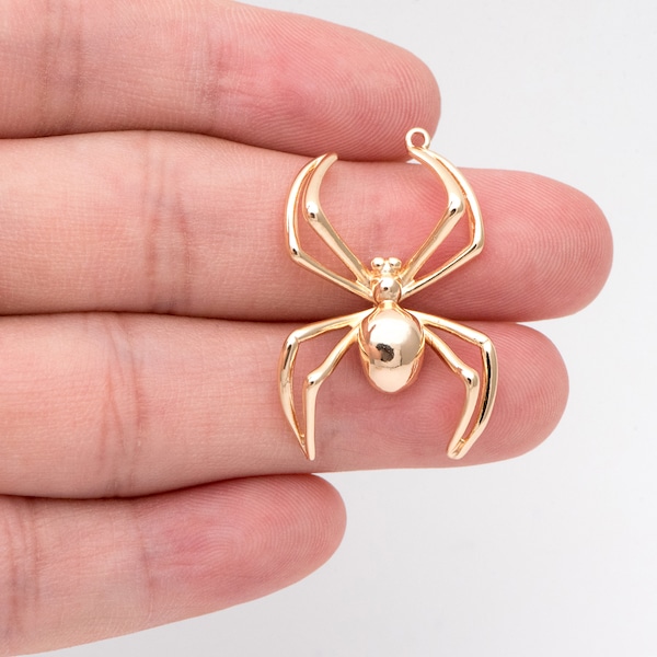 10pcs Gold Spider Charms, Real Gold plated Brass, Araneid Pendants  (GB-3132)