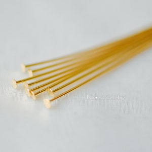 100pcs Gold/ Silver Head Pins 30mm by 0.5mm24 Gauge, Gold/ Rhodium plated Brass Headpins T-Pins GB-259 image 4