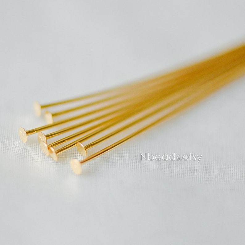 100pcs Gold/ Silver Head Pins 30mm by 0.5mm24 Gauge, Gold/ Rhodium plated Brass Headpins T-Pins GB-259 image 4