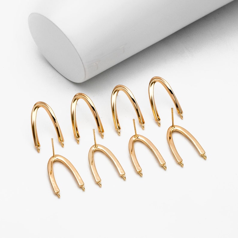 4pcs Gold Twist Bar Stud Earrings with 2 Loops, U-shaped Ear Posts, Simple Ear Wire Findings GB-3857 image 6