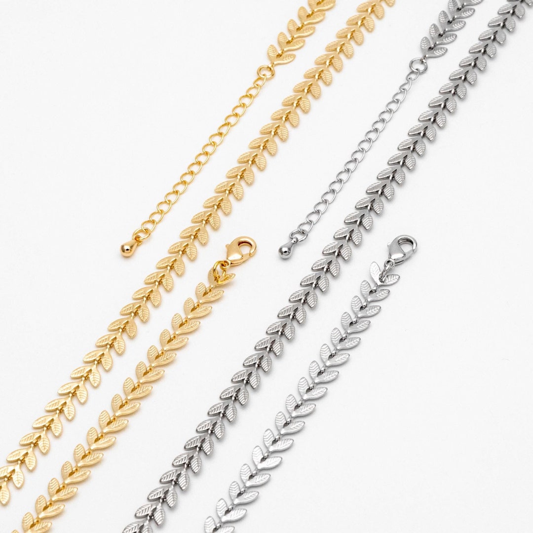 Gold/ Rhodium Plated Brass Chevron Leaf Chain 6.3mm, Finished Bracelet ...