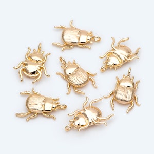 10 Stück Gold / Silber Textur Käfer Charms, Insekt Anhänger, Schmuck Zubehör, Ohrring Zubehör, SchmuckherstellungGB-2666 Bild 4