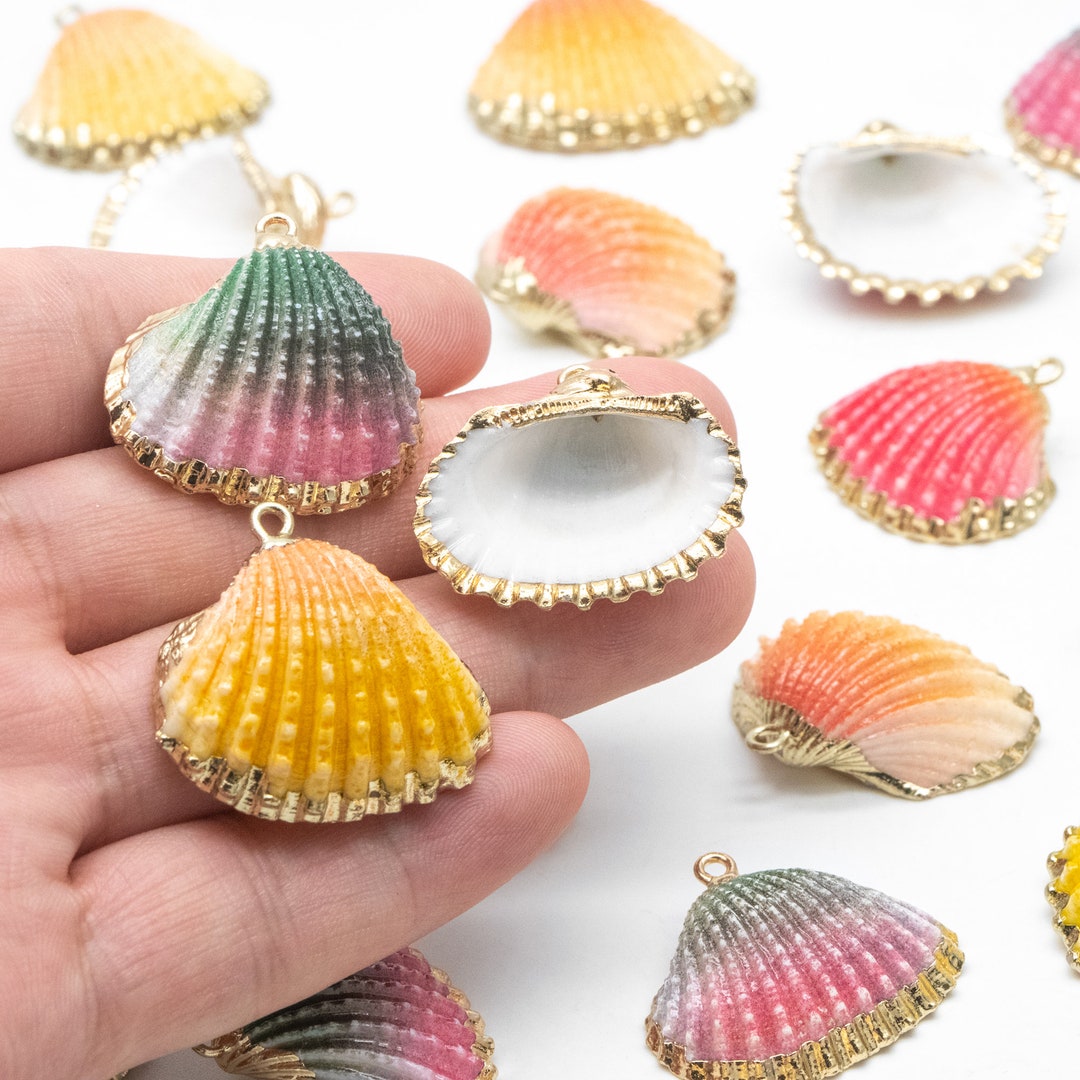 10pcs Natural Shell Charms, Gold Plated Shell Pendants, Beach Theme ...