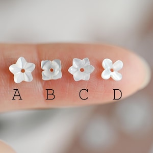 10pcs Mini Shell Flower Beads 6mm, Mother of Pearl Tiny Floral Cabochons, Bridal DIY Accessories Bulk (BK-002)
