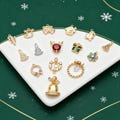 4pcs CZ Pave Christmas Charms: 18K Gold Plated Brass, DIY Jewelry Making, (GB-713)