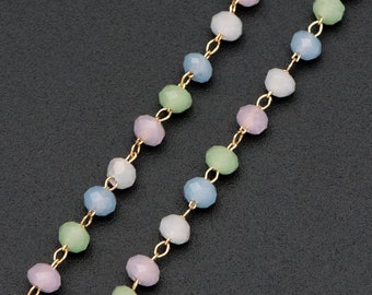 Gold plated Brass Beaded Chains, 3mm Glass Rondelle Beads, Necklace Chain Components (#LK-412-1)/ 1 Meter=3.3 ft