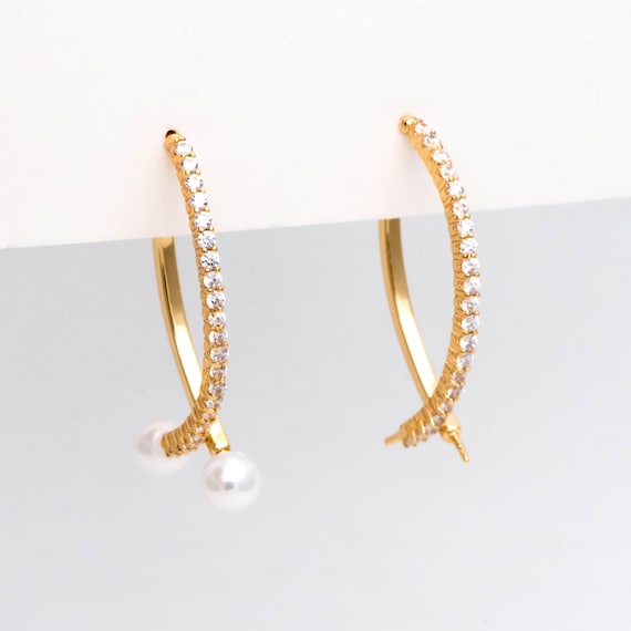 4pcs CZ Paved Gold Curved Bar Ear Posts With Ear Back Stopper - Etsy