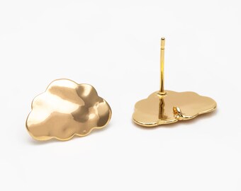 10pcs Gold Cloud Earrings, Stud Earring with loops, Gold plated Brass Ear Posts (#GB-3956)