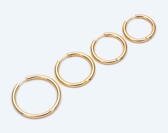 10pcs Gold/ Silver Tone Huggie Hoop Earrings, 2.5mm thick, 21 /23 /25 /30mm, Stainless Steel Hoops, Simple Round Ring (GB-2191)