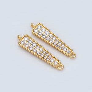 4pcs CZ Micro Pave Bar Connectors 17mm, Real Gold plated Brass, Cubic Zirconia Stick Charm Pendants (GB-160-D)