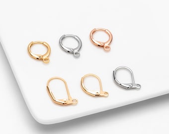 20pcs Minimalist Leverback Ear Hooks, Gold/ Rhodium(silver)/ Rose Gold, Hoop Earring Components, Huggie Ear Wires (GB-475)