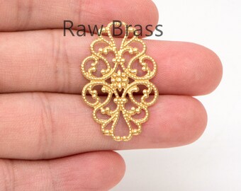 10pcs Raw Brass Filigree Charm Pendants 31.5x20mm, Brass