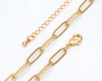 Gold Paperclipe Chains 5mm, Finished Bracelet/ Necklace with Extender Chain, Ready to Wear (#LK-317)