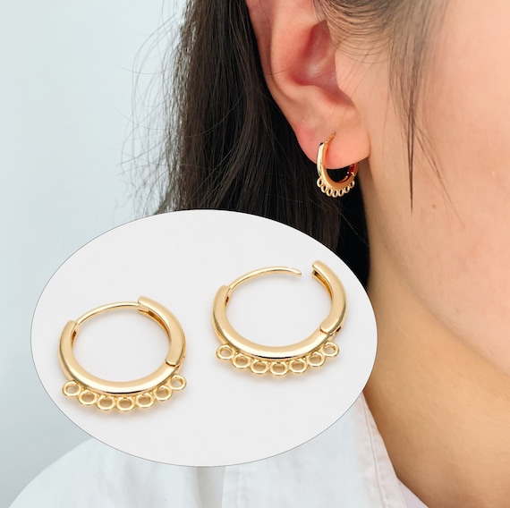 10pcs Gold Round Leverback Earring Hooks With 7 Loops, Earring