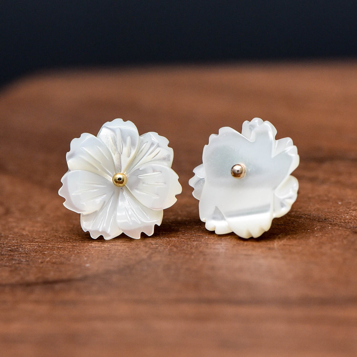 Carved Mother Of Pearl Flower Earrings - Rowena Watson Jewellers-487650