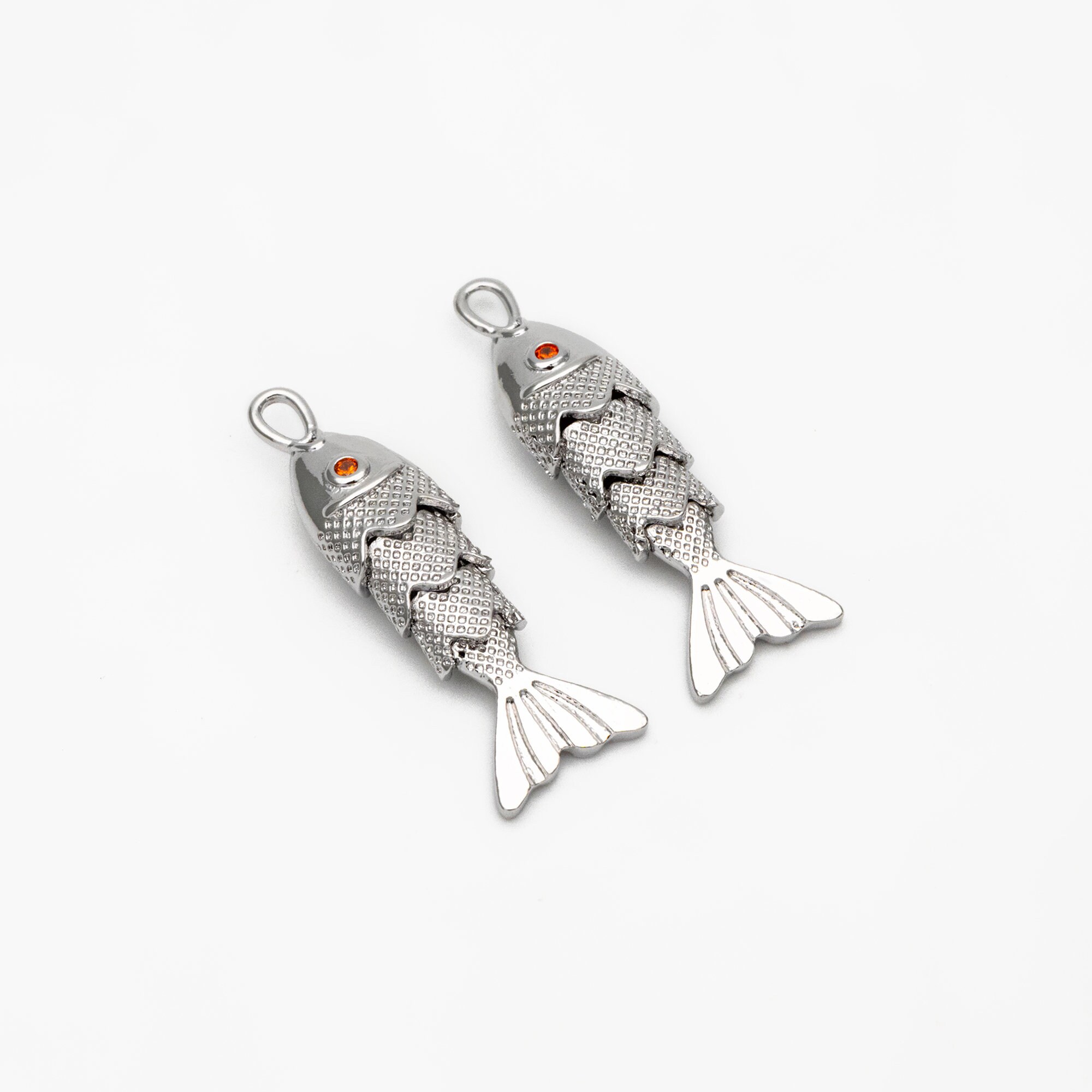 4pcs Gold/ Silver 3D Fish Charms, Gold/ Rhodium Plated Brass