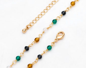 Adjustable Bead Bracelet/ Anklet/ Necklace, Crystal Rondelle Chain with Extender, Glass Bead Chain Jewelry Set, Ready to Wear(#LK-221-1)