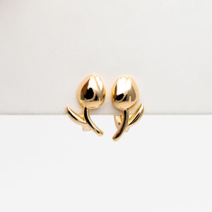 4pcs Gold Tulip Hoop Earrings, 18K Gold plated Brass, Minimalist Huggie Earrings GB-4273 image 4