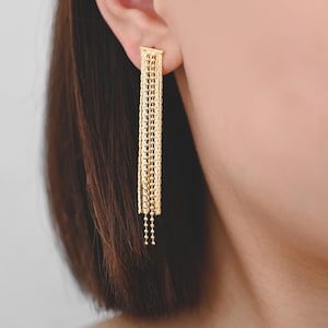 4pcs Chain Tassel Earrings, Long Tassel Stud Earring, Gold Dangling Earrings, Minimalist Earrings (GB-3038)