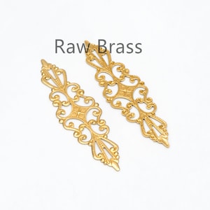 10pcs Raw Brass Stamping Filigree Flower Findings, Raw Brass Crafts, 57x16mm, Brass Findings Wholesale  (RB-206)