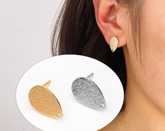 10pcs  Gold/ Silver Teardrop  Ear Posts 14x9mm, 18K Gold/ Rhodium Plated Brass, Geometric Disk Stud Earring Components  (#GB-486)