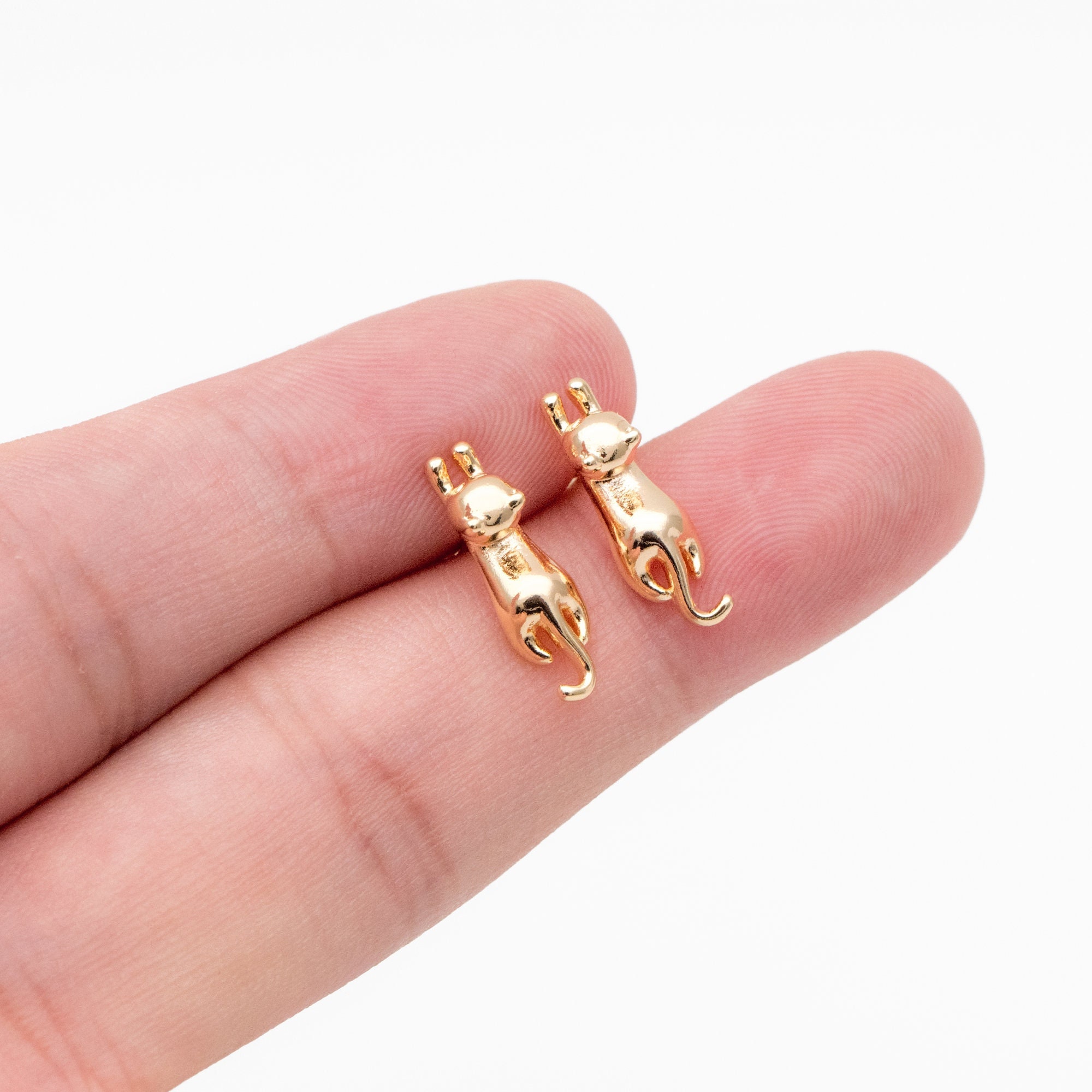KECHO – Orecchini A Perno In Oro 14k A Forma Di Gatto, Mini Animaletto, Regalo Per Donna, 5x8 Mm