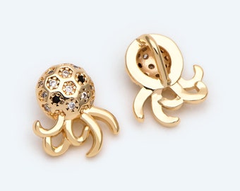 4pcs CZ Pave Octopus Charm, Octopus Pendants for Necklace/ Bracelet, DIY Supplies Wholesale (GB-2505)