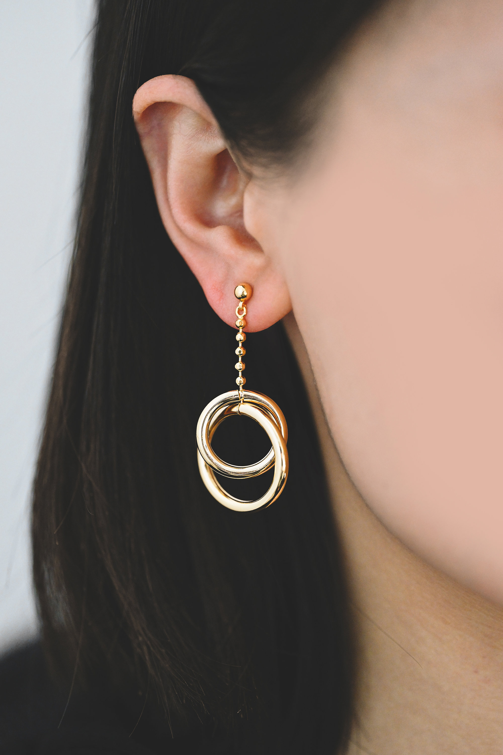 Boucles D'oreilles Pendantes 4 Cercles Argentés Perle - Diamètre 5,5 Cm - Neuf