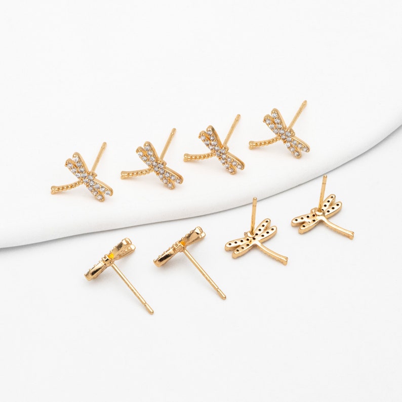 4pcs CZ Pave Gold/ Silver Dragonfly Earring, Dianty Dragonfly Ear Studs, Jewelry Supplies GB-3892 image 5